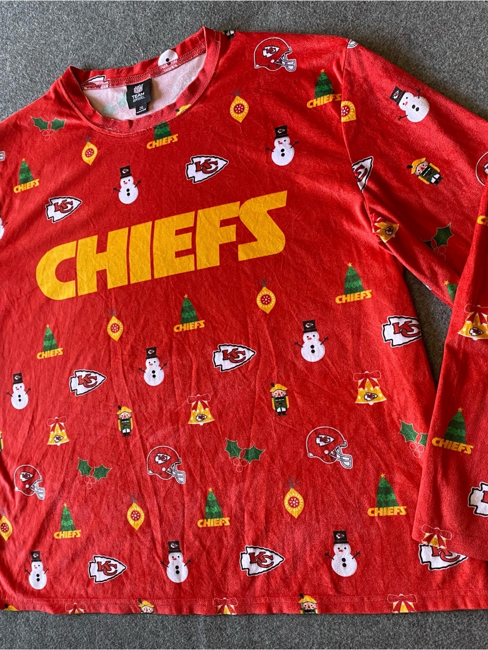 NFL Kansas City Chiefs Holiday Pajama Top 2XL Long Sleeves Red Christmas Footbal